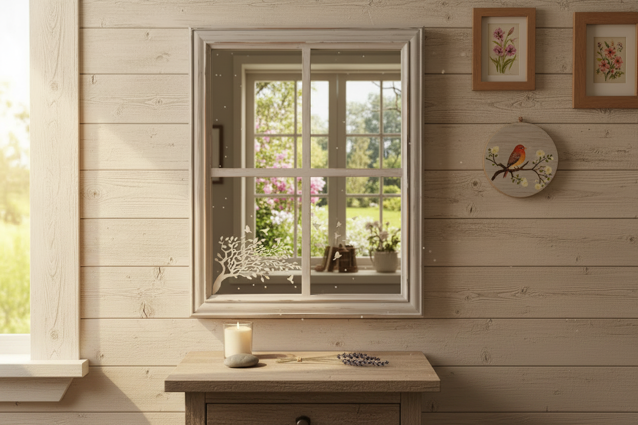 Grey Window Mirror - Bedroom