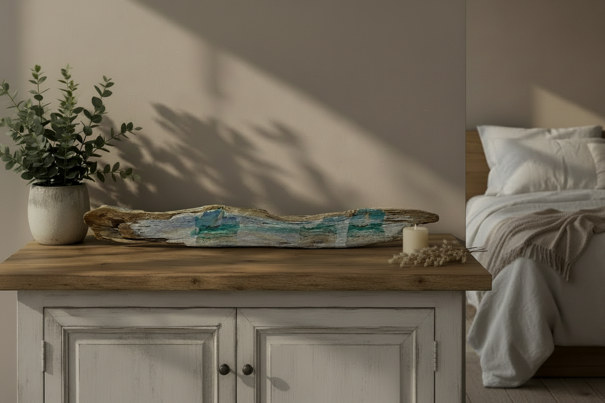 Painted Driftwood Georgian Bay Art – Bedroom Setting