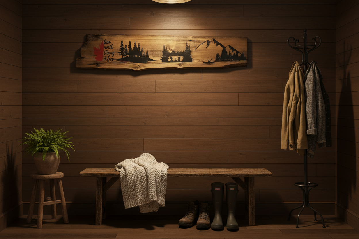 True North Sign — Dark Panelled Entryway