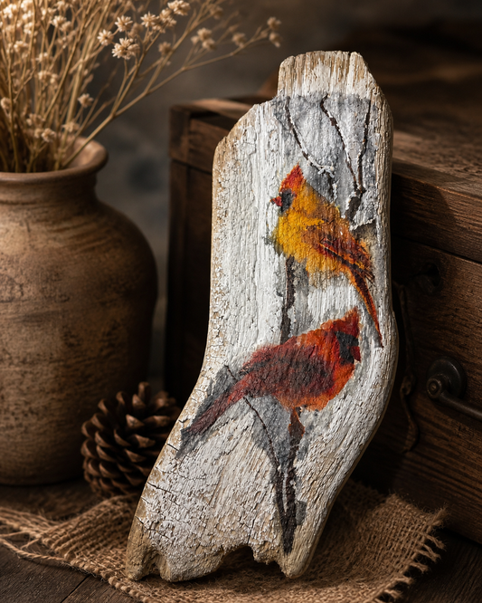 Cardinals on Driftwood — Wall Art-SOLD✅