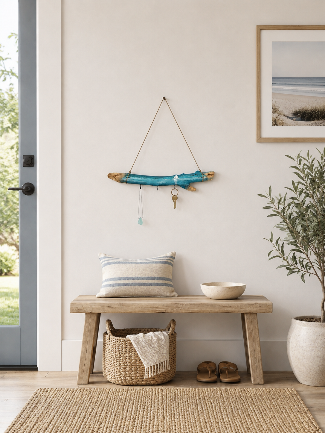Hand-Painted Driftwood Sailboat Wall Hanger