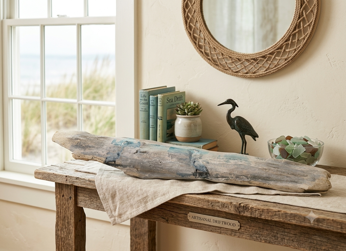 Blue Heron Driftwood Wall Art, 34" x 5"