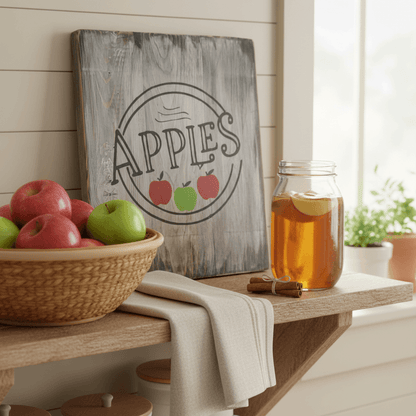 Apples sign - farmhouse kitchen counter scene