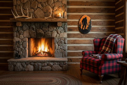 Bigfoot Live-Edge Wood Slice Art — Rustic Cabin Straightened