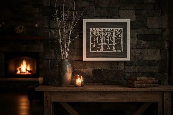 Birch Forest Art - firelight lifestyle image