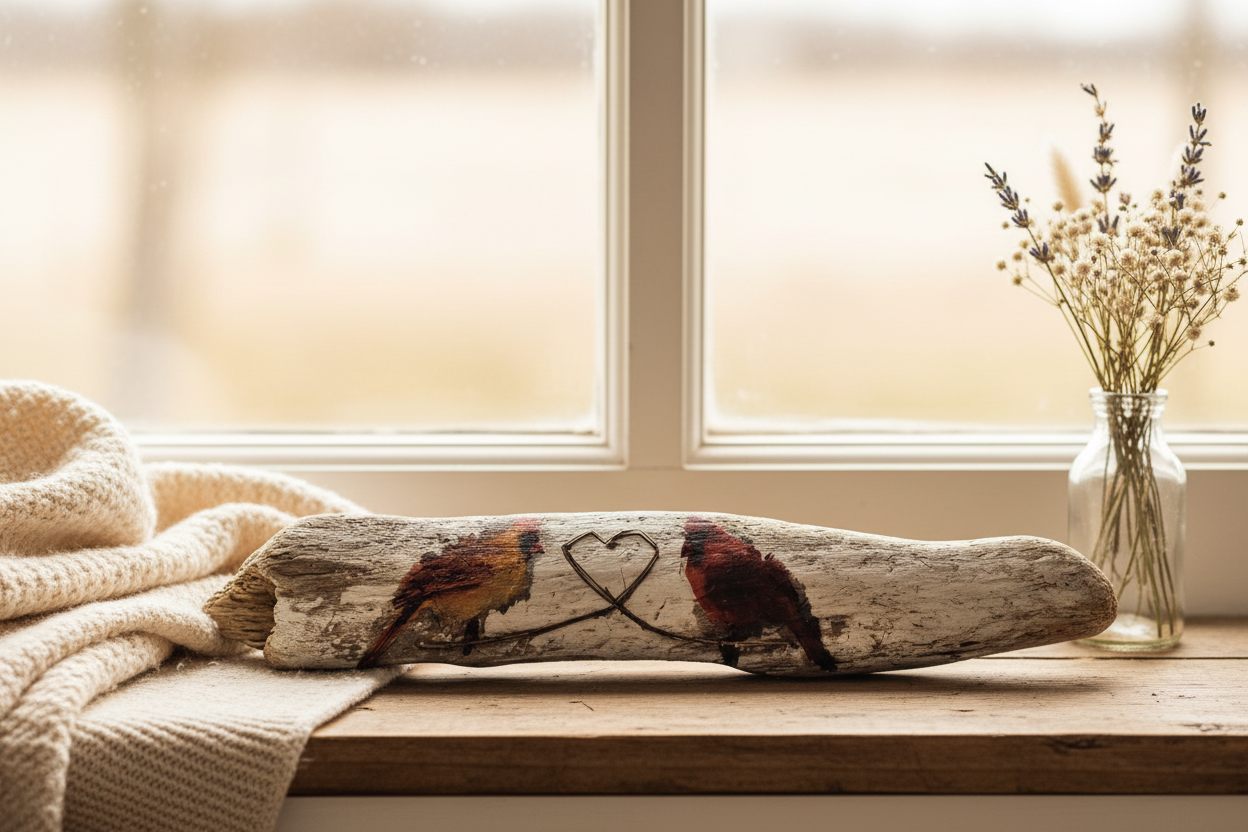 Cardinal Pair Driftwood — Closer Crop