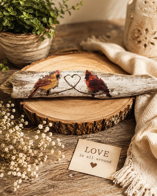 Love is All Around — Cardinal Pair Driftwood Art-SOLD✅