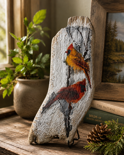 Cardinals on Driftwood — Wall Art-SOLD✅