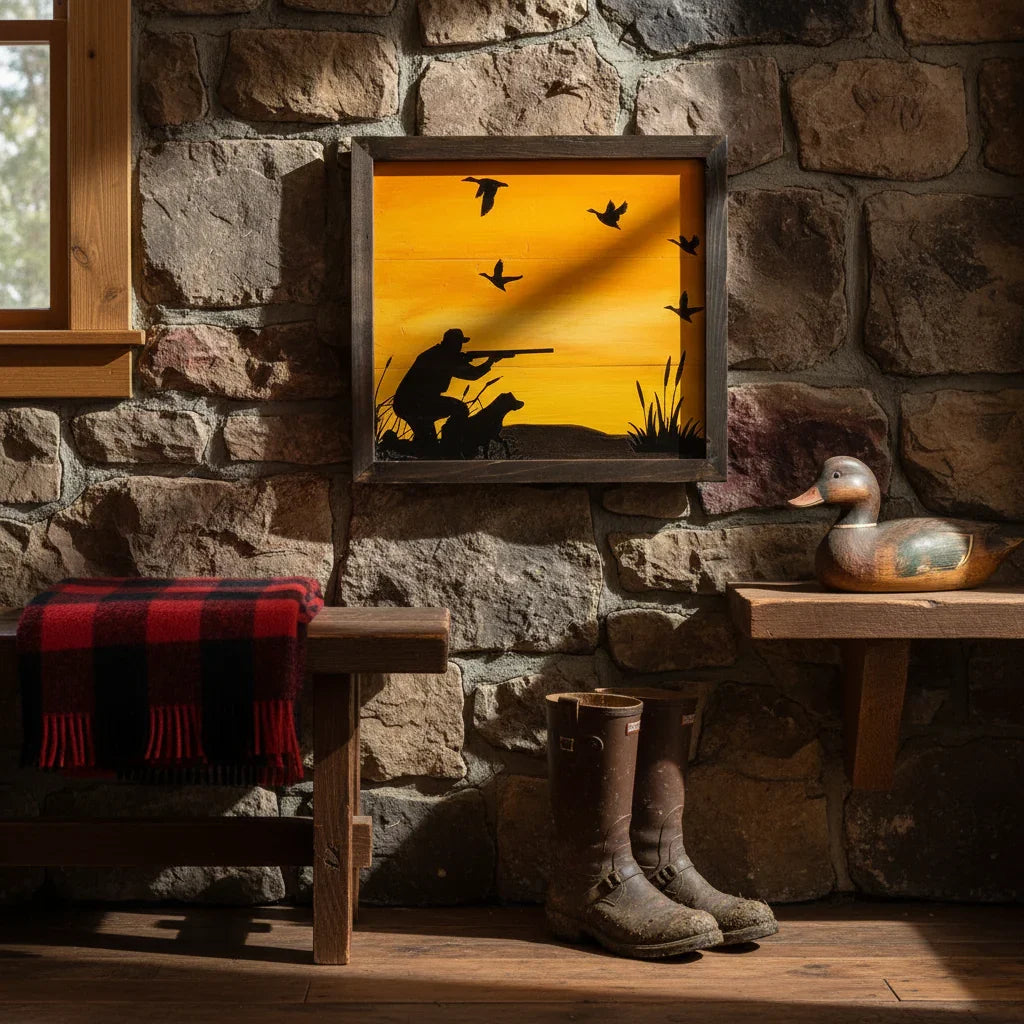 Duck Hunter art - cabin morning scene
