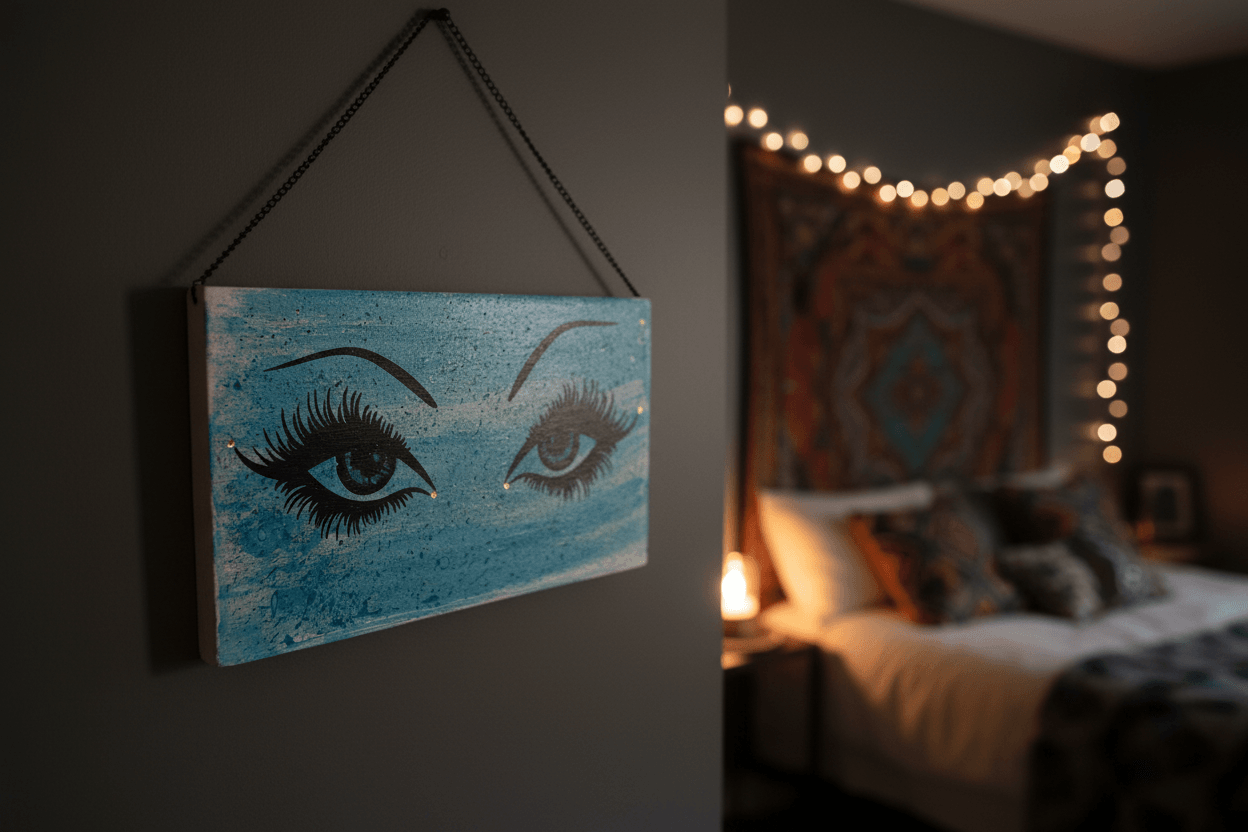 Glow Eyes Sign - Bedroom Setting