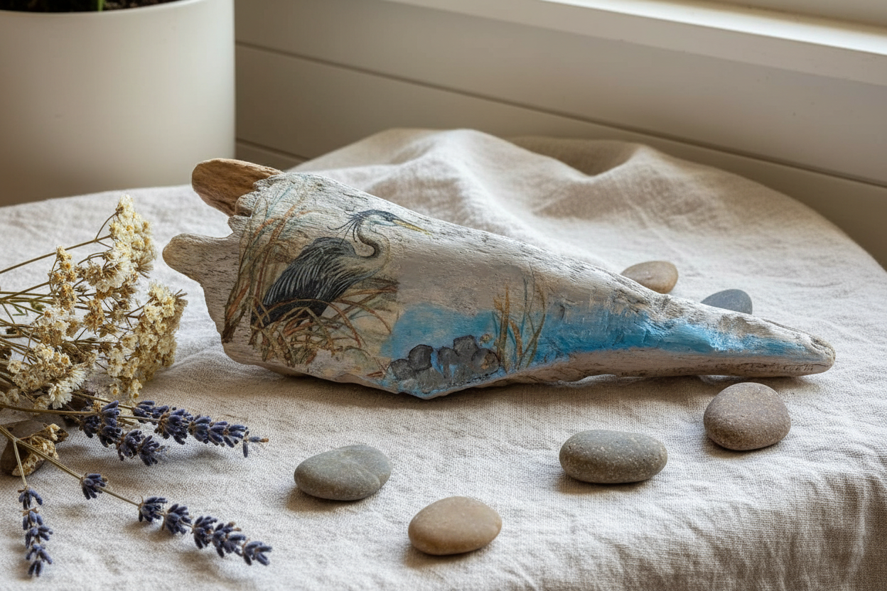 Heron Driftwood Art - Linen & Wildflowers Setting