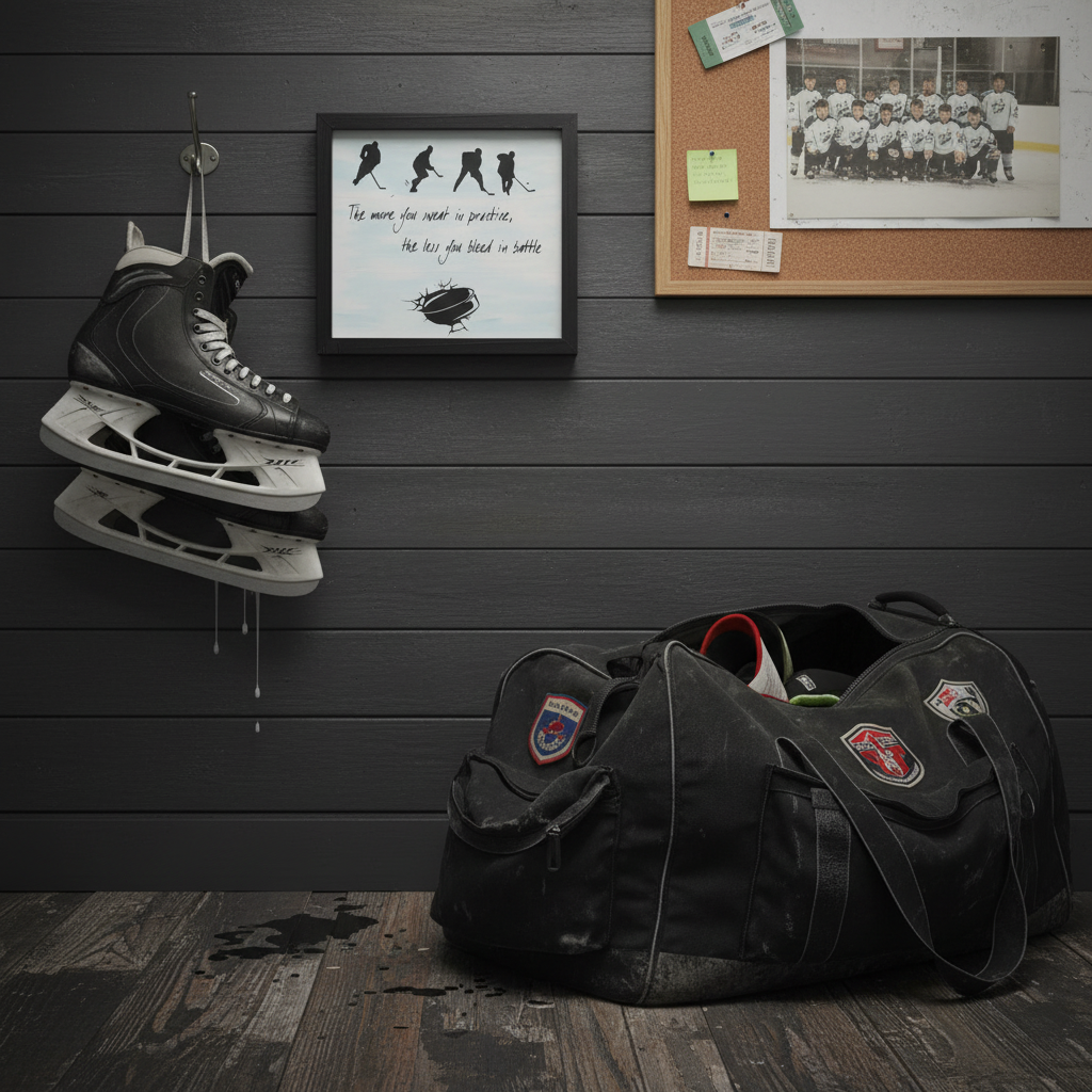 Hockey sign - smaller in sports mudroom scene