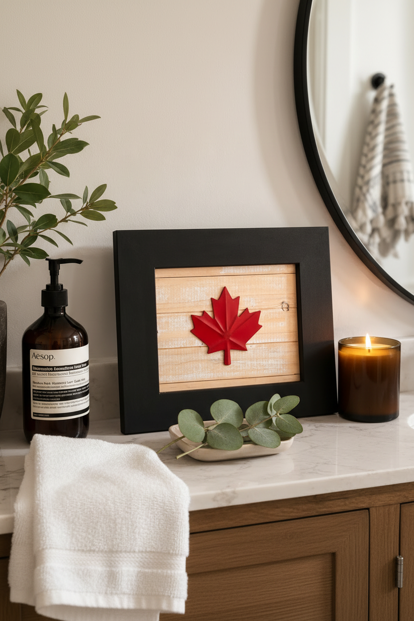 Maple Leaf Wall Art – Cozy Spa Bathroom Setting