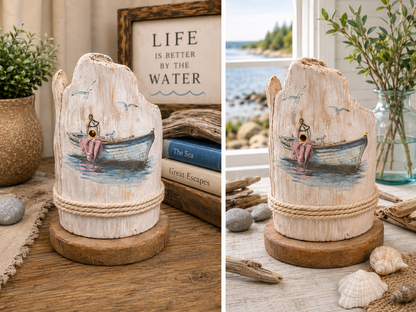 Driftwood Rowboat Decoupage Sculpture