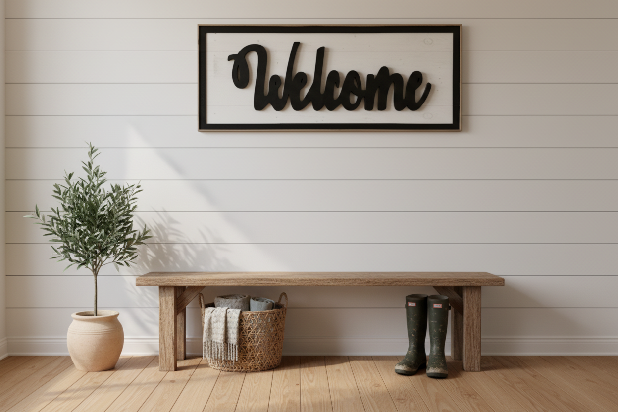 Rustic Welcome Sign - Shiplap Entryway