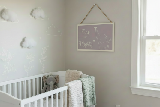Tiny But Mighty Elephant Nursery Wood Sign