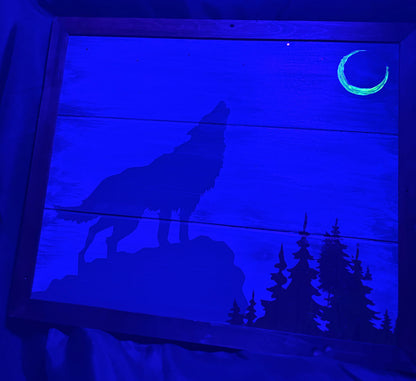 Wolf Howling at the Moon Framed Wood Art