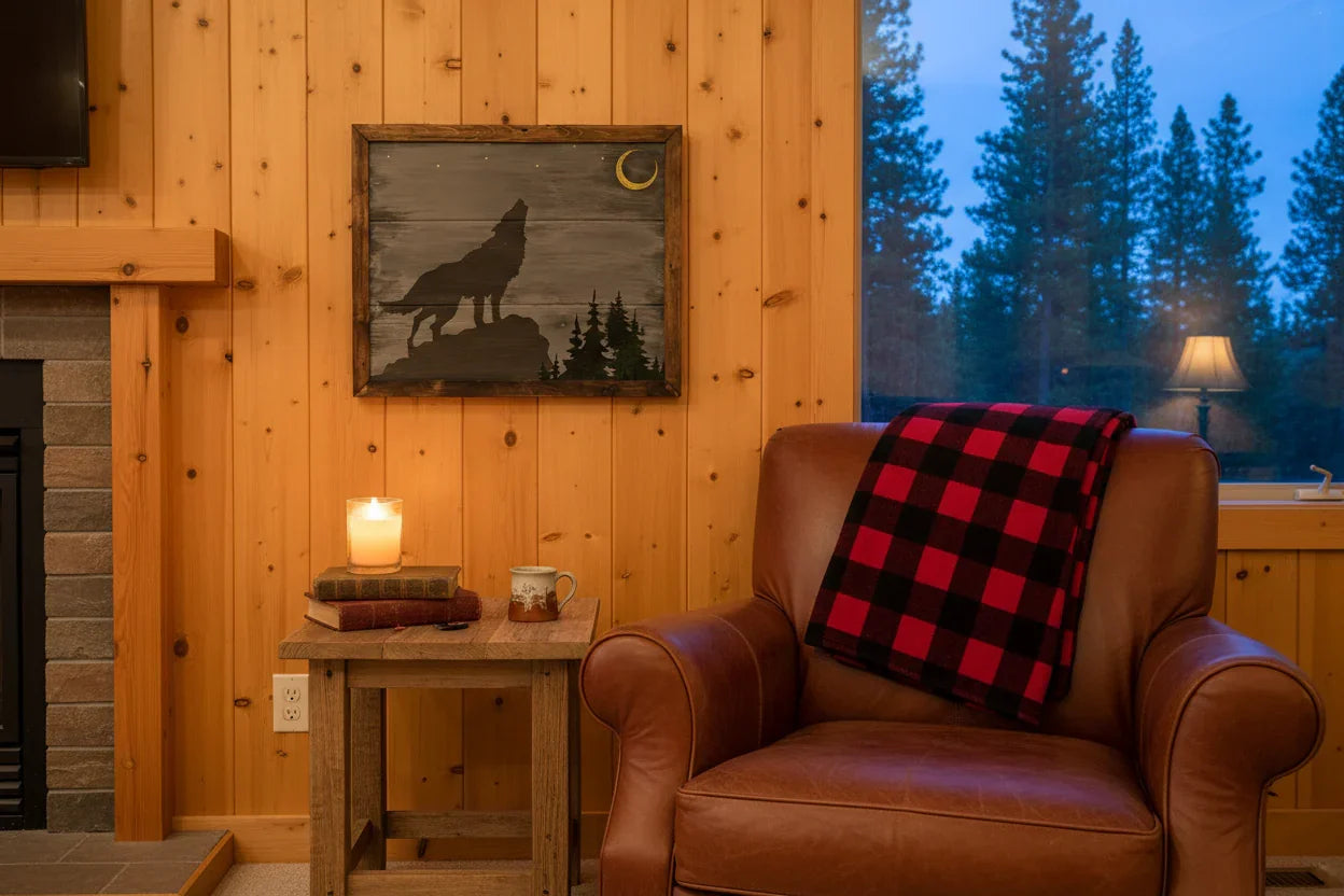 Wolf art - smaller in cozy room scene